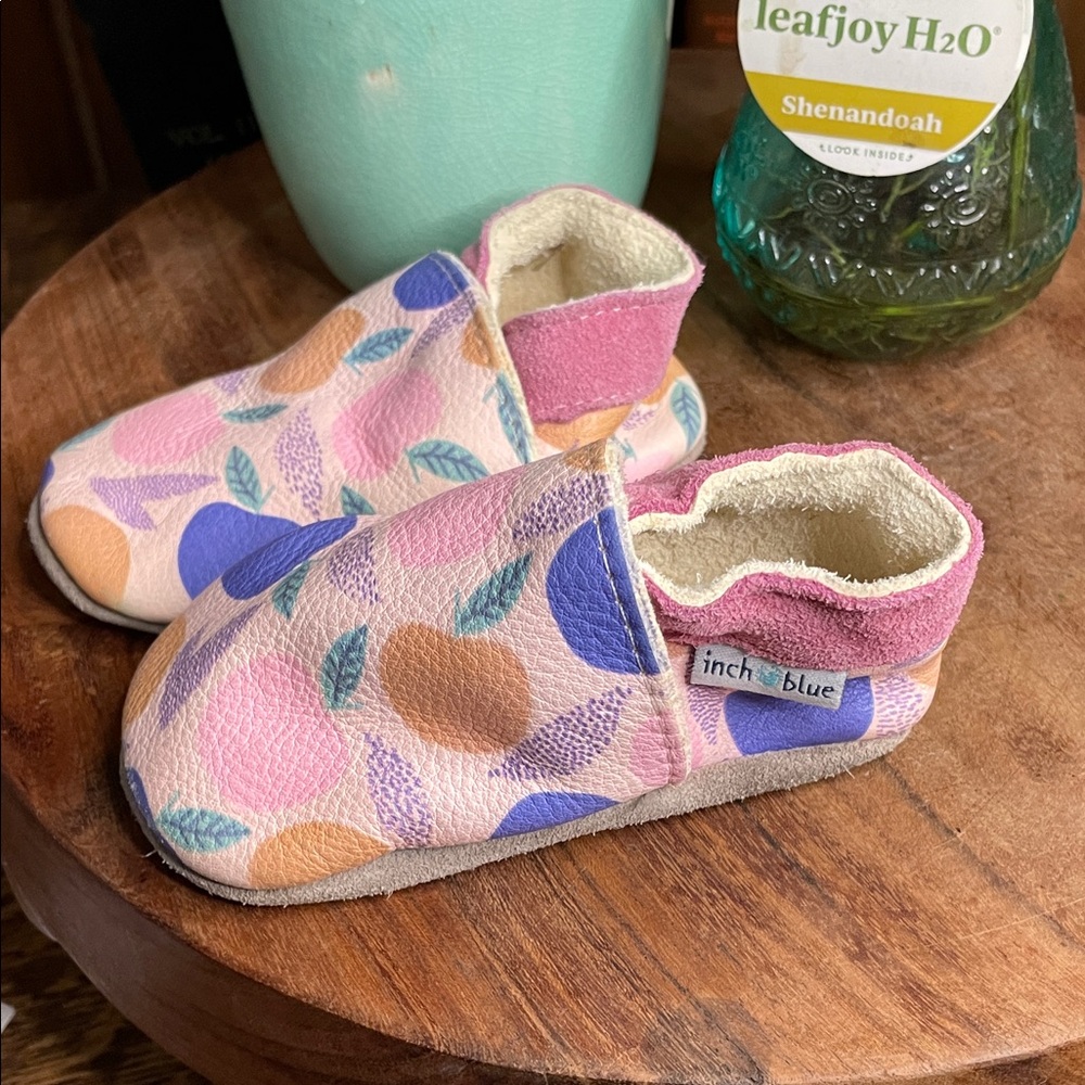 Infant Slippers - Pink and Blue Leaf Design